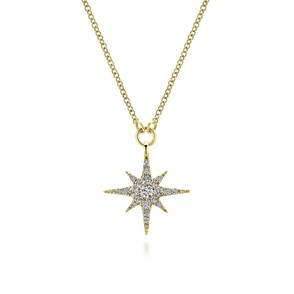 Gabriel & Co., 14K Yellow Gold Diamond Starburst Pendant Necklace