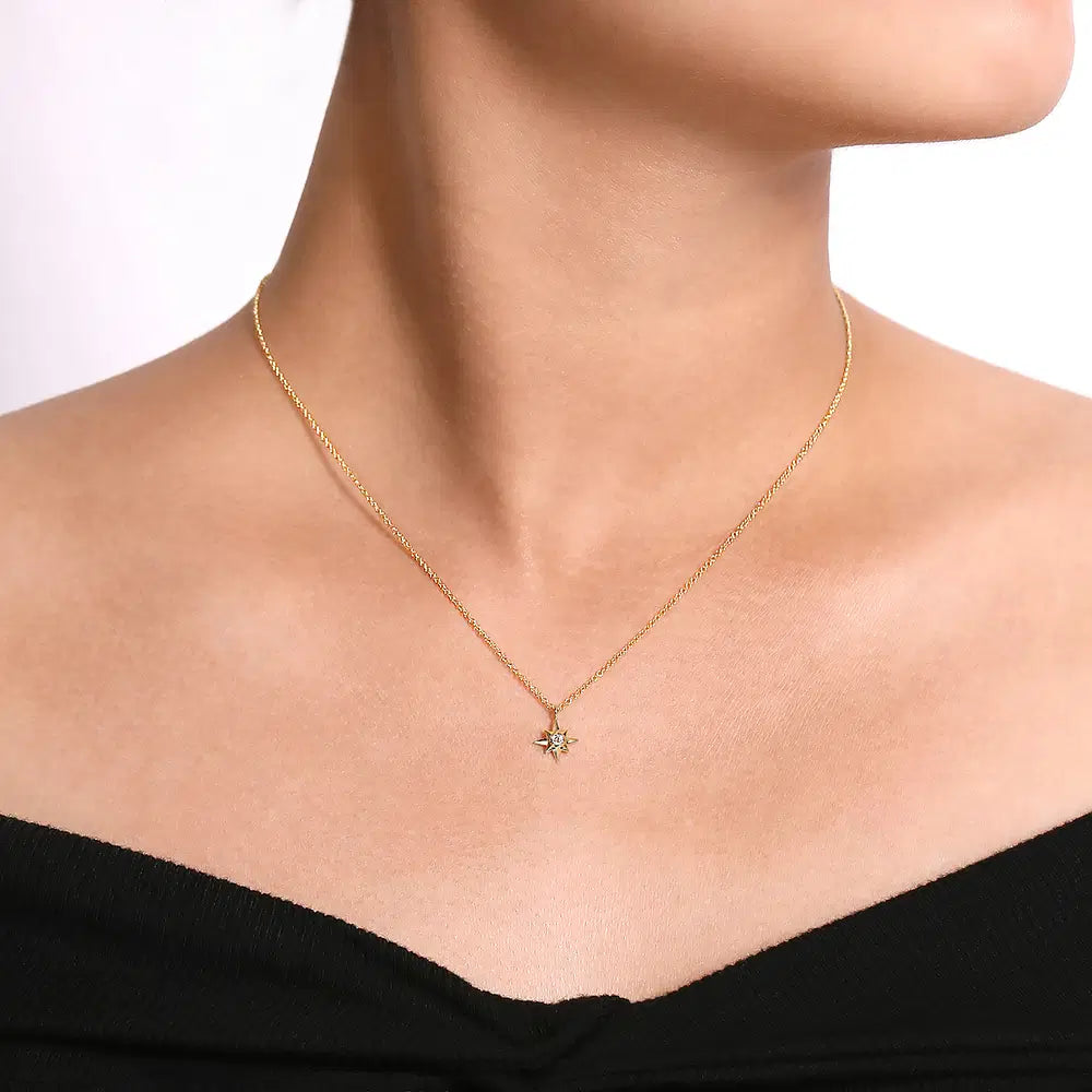Gabriel & Co., 14K Yellow Gold Diamond Star Pendant Necklace