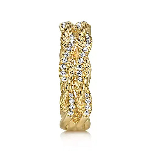 Gabriel & Co., 14K Yellow Gold Diamond Twisted Ladies Ring