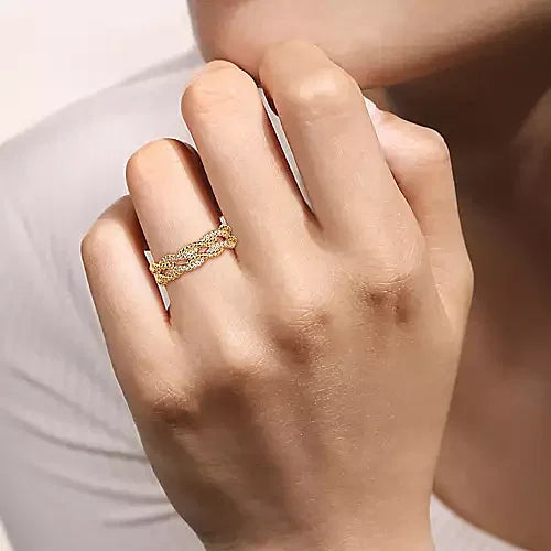 Gabriel & Co., 14K Yellow Gold Diamond Twisted Ladies Ring