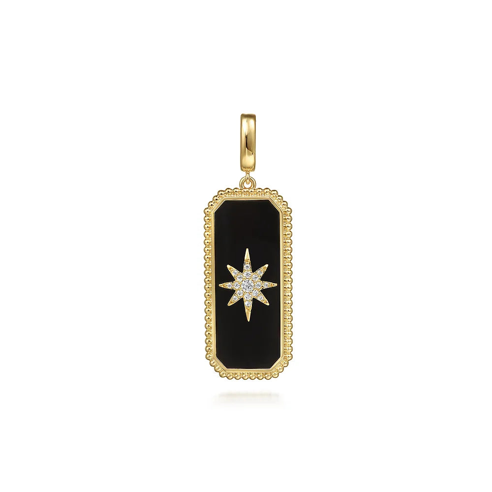 Gabriel & Co., 14K Yellow Gold Diamond and Onyx Bujukan Medallion Pendant
