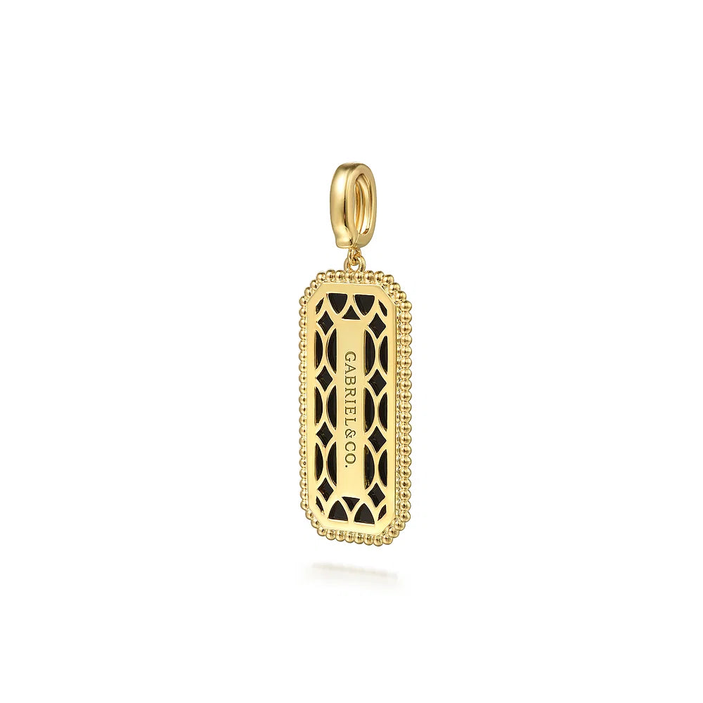 Gabriel & Co., 14K Yellow Gold Diamond and Onyx Bujukan Medallion Pendant