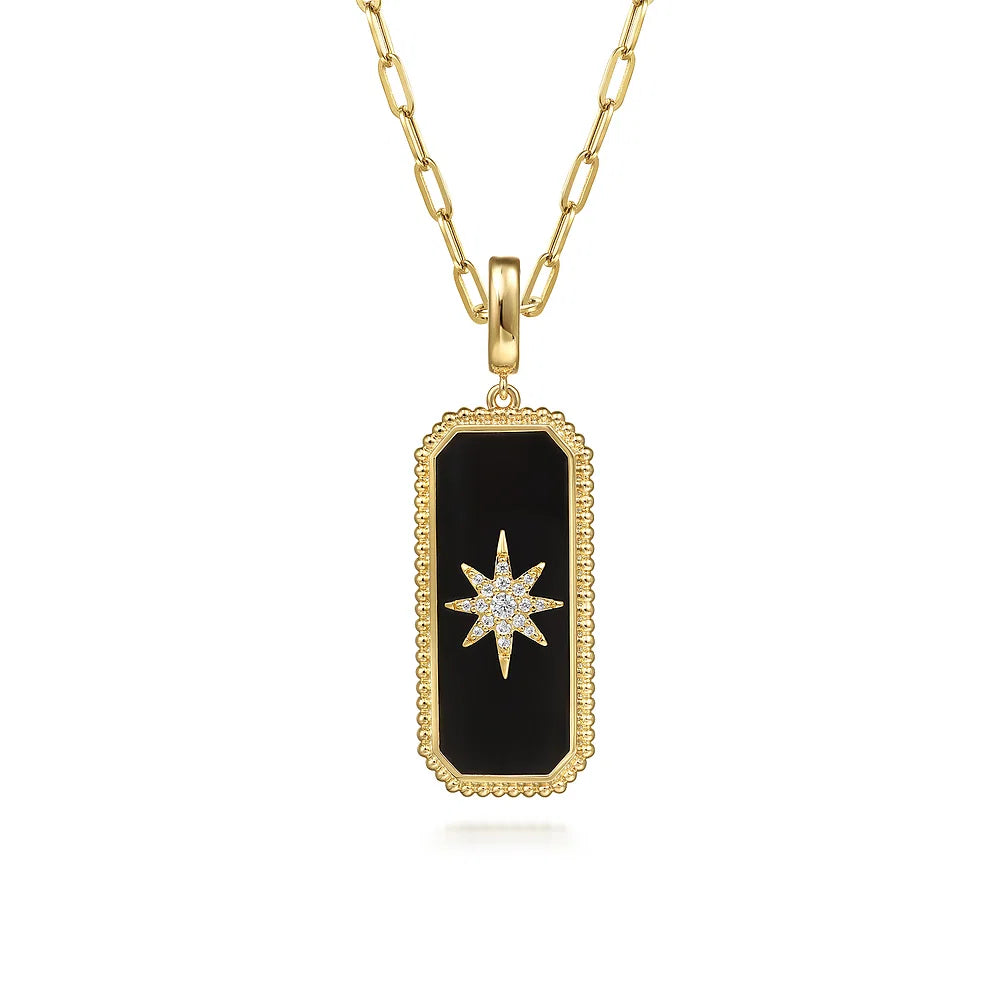 Gabriel & Co., 14K Yellow Gold Diamond and Onyx Bujukan Medallion Pendant