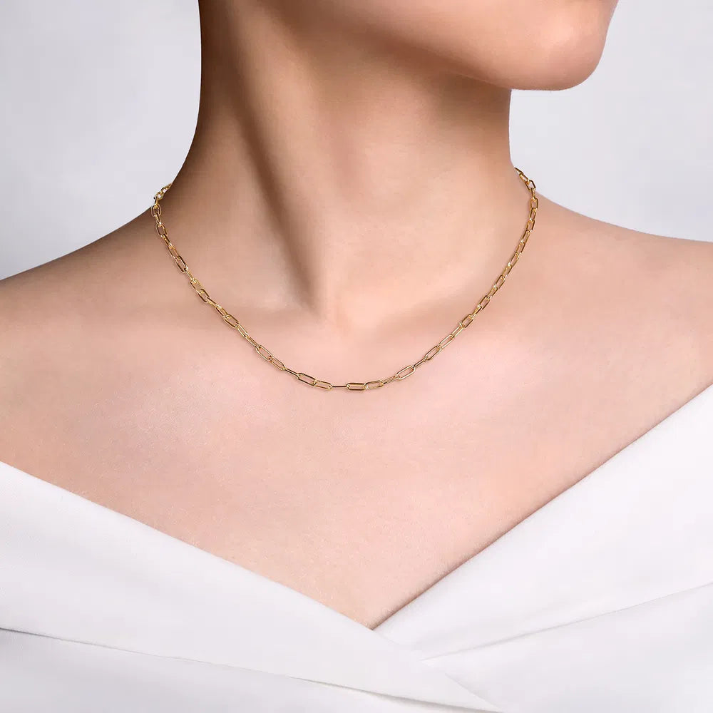 Gabriel & Co., 14K Yellow Gold Hollow Paper Clip Chain Necklace