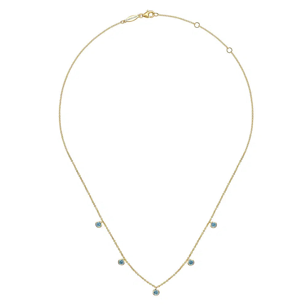 Gabriel & Co., 14K Yellow Gold London Blue Topaz Station Necklace