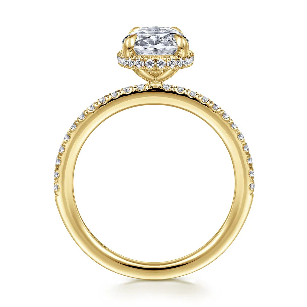 Gabriel & Co., 14K Yellow Gold Oval Cut Hidden Halo Diamond Engagement Ring