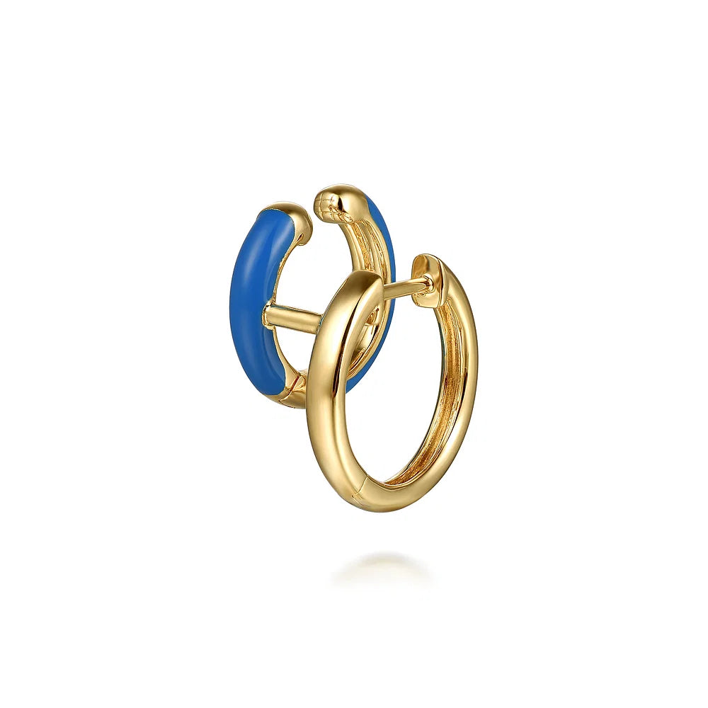 Gabriel & Co., 14K Yellow Gold Stuggies Earrings with Blue Enamel
