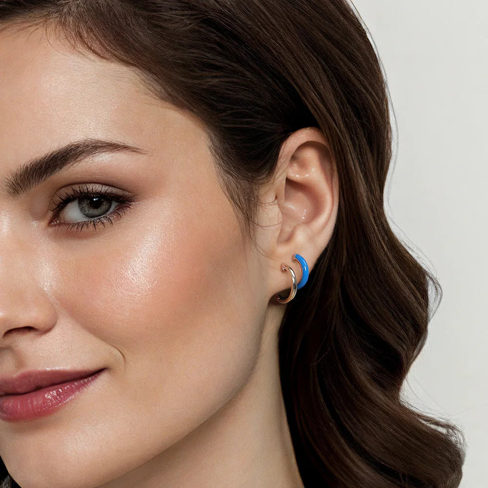 Gabriel & Co., 14K Yellow Gold Stuggies Earrings with Blue Enamel