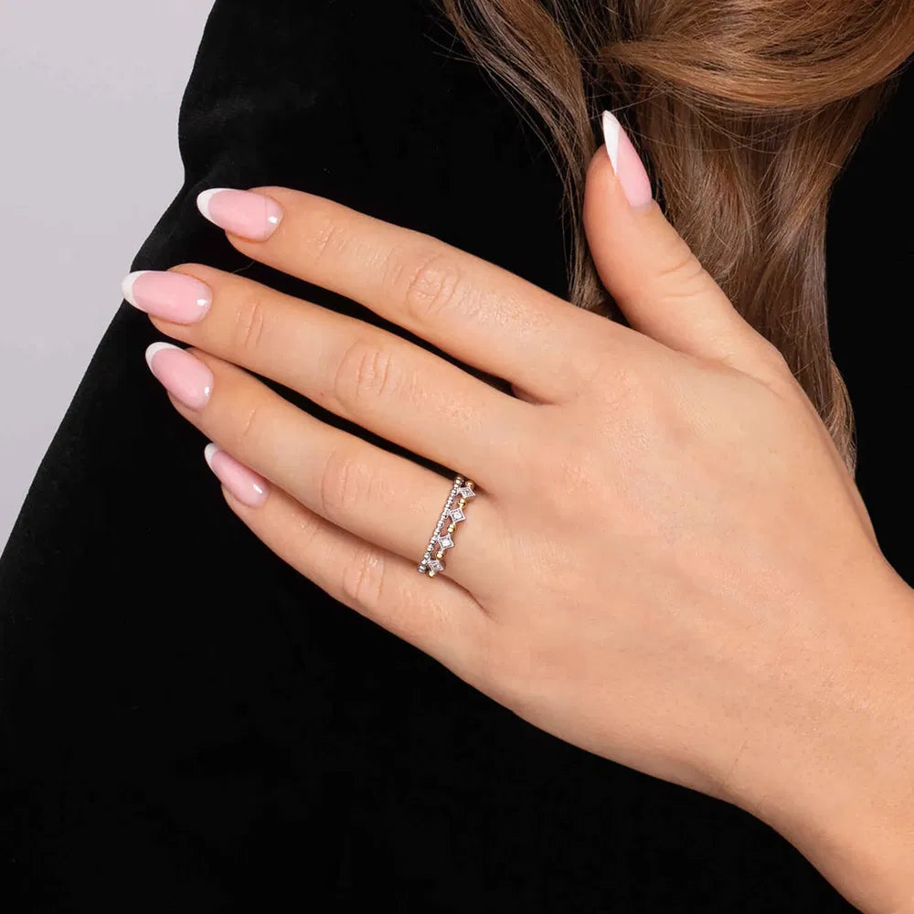 Gabriel & Co., 14K Yellow Gold and 925 Sterling Silver Bujukan Ball White Sapphire Easy Stackable Ring