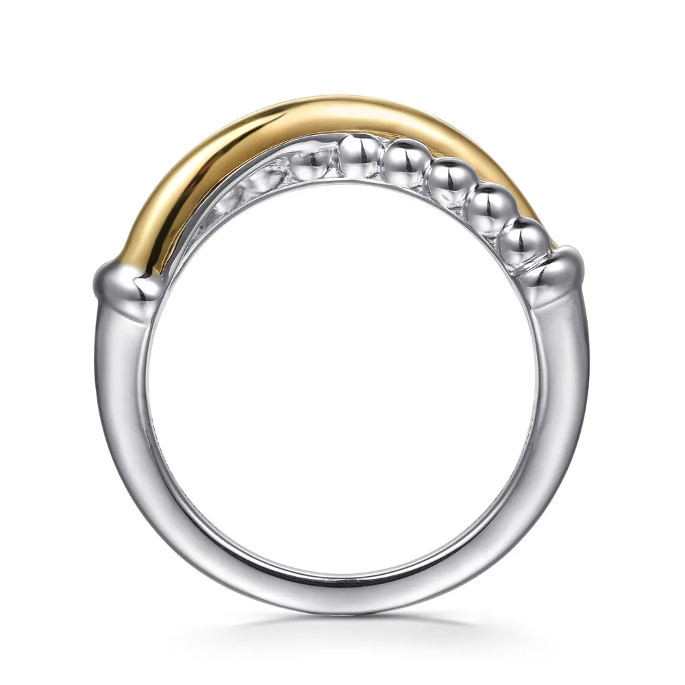 Gabriel & Co., 14K Yellow Gold and 925 Sterling Silver Bujukan Criss Cross Ladies Ring