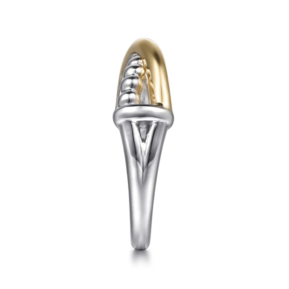 Gabriel & Co., 14K Yellow Gold and 925 Sterling Silver Bujukan Criss Cross Ladies Ring