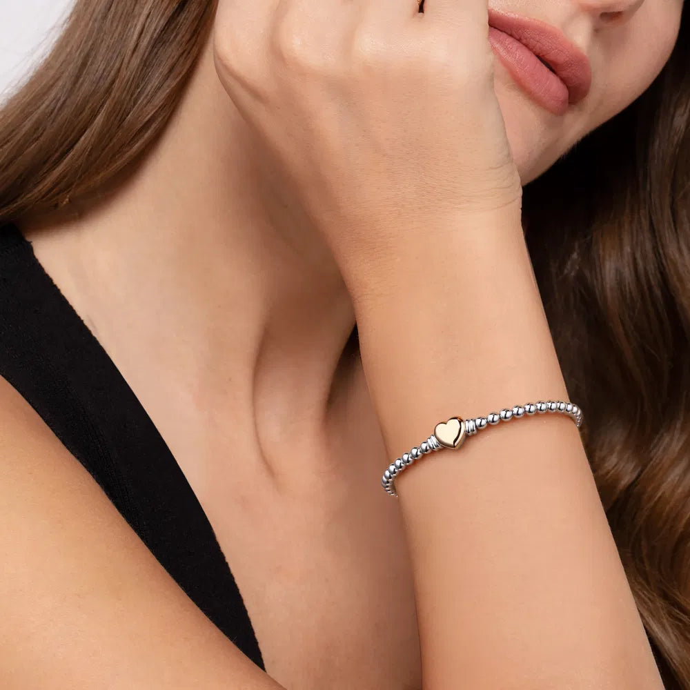 Gabriel & Co., 14K Yellow Gold and 925 Sterling Silver Heart Bujukan Bangle