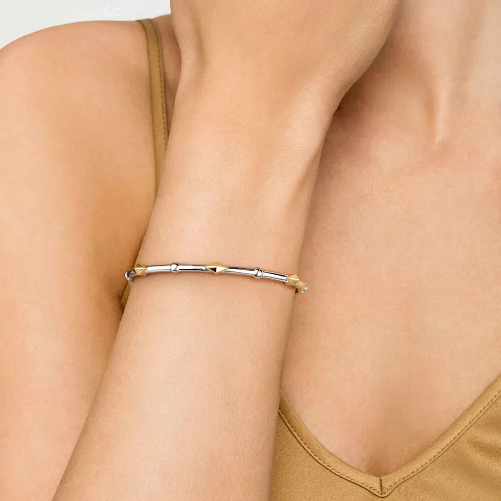 Gabriel & Co., 14K Yellow Gold and 925 Sterling Silver Kite Shape Bujukan Bangle Bracelet