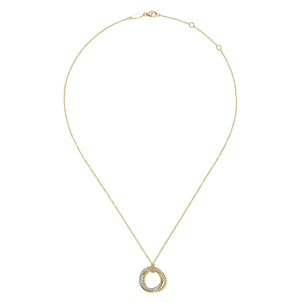 Gabriel & Co., 14K Yellow-White Gold Bujukan Diamond Interlocking Circles Pendant Necklace