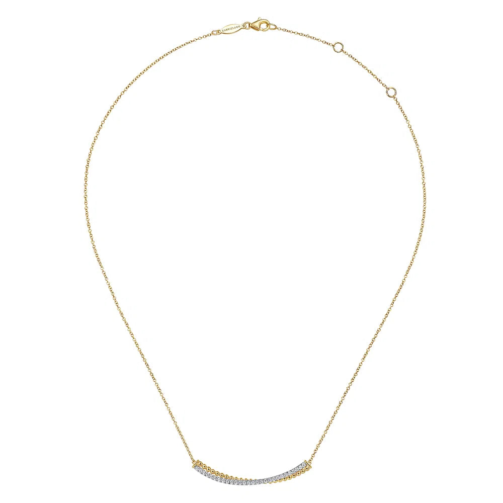 Gabriel & Co., 14K Yellow-White Gold Bujukan Bead and Diamond Pavé Curved Bar Necklace