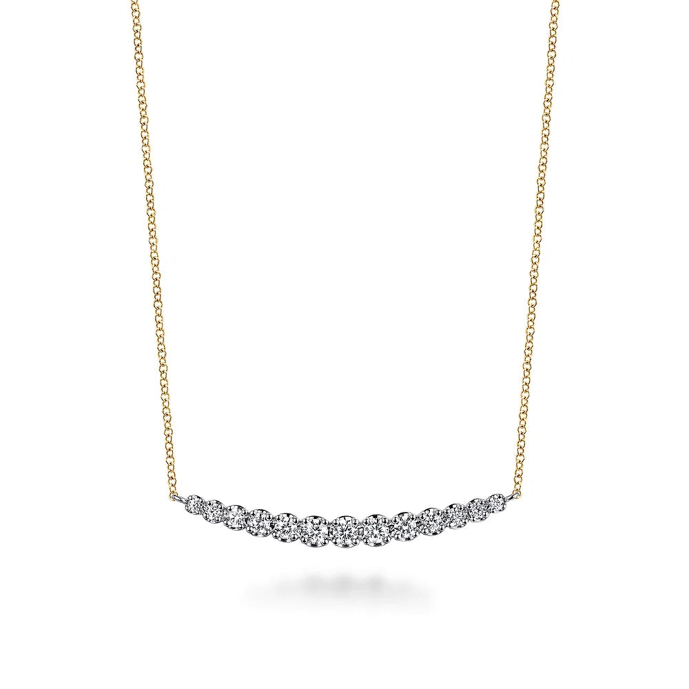 Gabriel & Co., 14K Yellow and White Gold Graduating Diamond Bar Necklace
