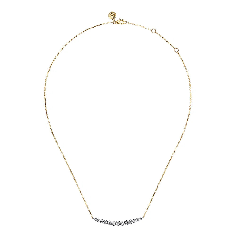 Gabriel & Co., 14K Yellow and White Gold Graduating Diamond Bar Necklace