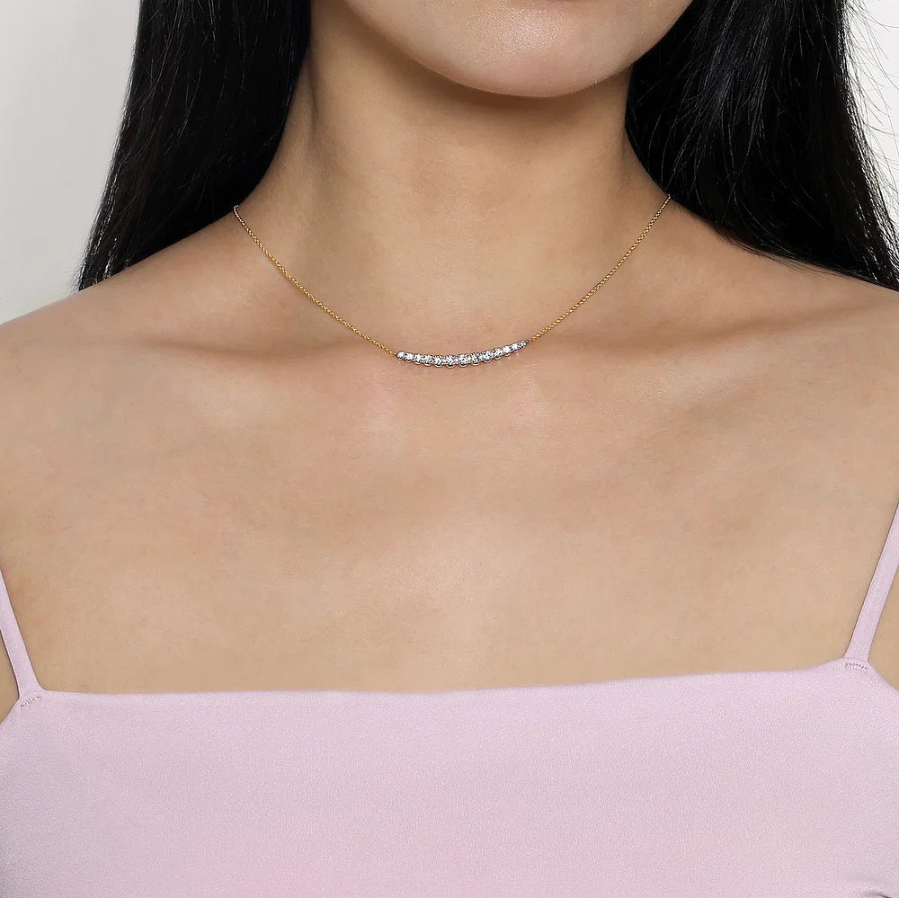 Gabriel & Co., 14K Yellow and White Gold Graduating Diamond Bar Necklace
