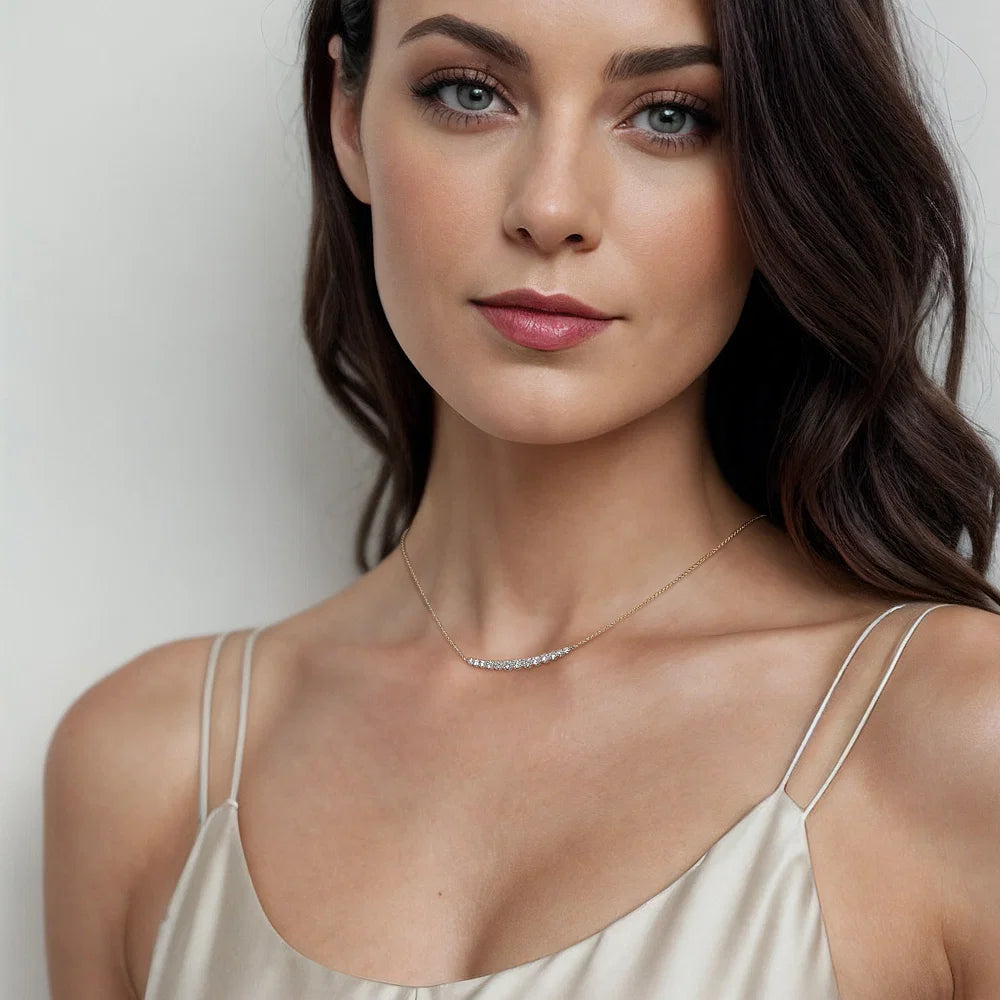 Gabriel & Co., 14K Yellow and White Gold Graduating Diamond Bar Necklace