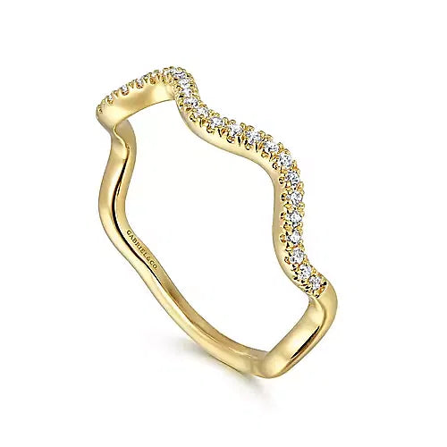 Gabriel & Co., 14K Yellow Gold Diamond Wave Stackable Ladies Ring