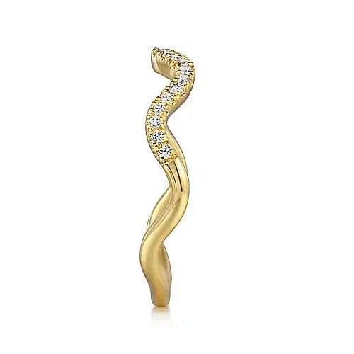 Gabriel & Co., 14K Yellow Gold Diamond Wave Stackable Ladies Ring