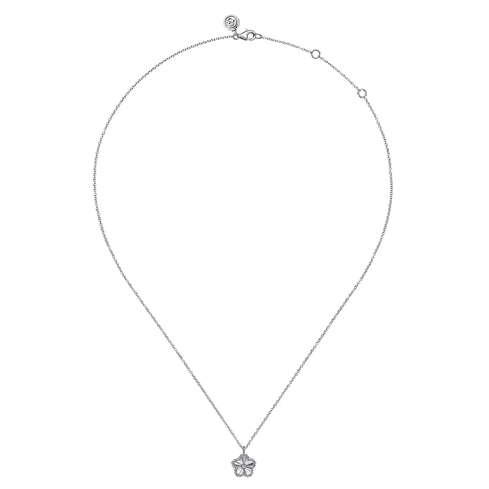 Gabriel & Co., 925 Serling Silver Diamond Bujukan Frame Flower Diamond Cut Pendant Necklac