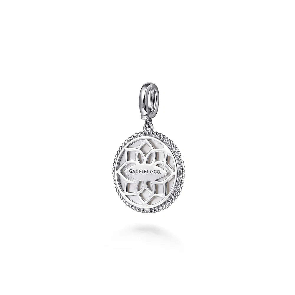 Gabriel & Co., 925 Sterling Silver 20mm Bujukan White Sapphire Compass & Mother of Pearl Medallion Pendant With Detachable Bail