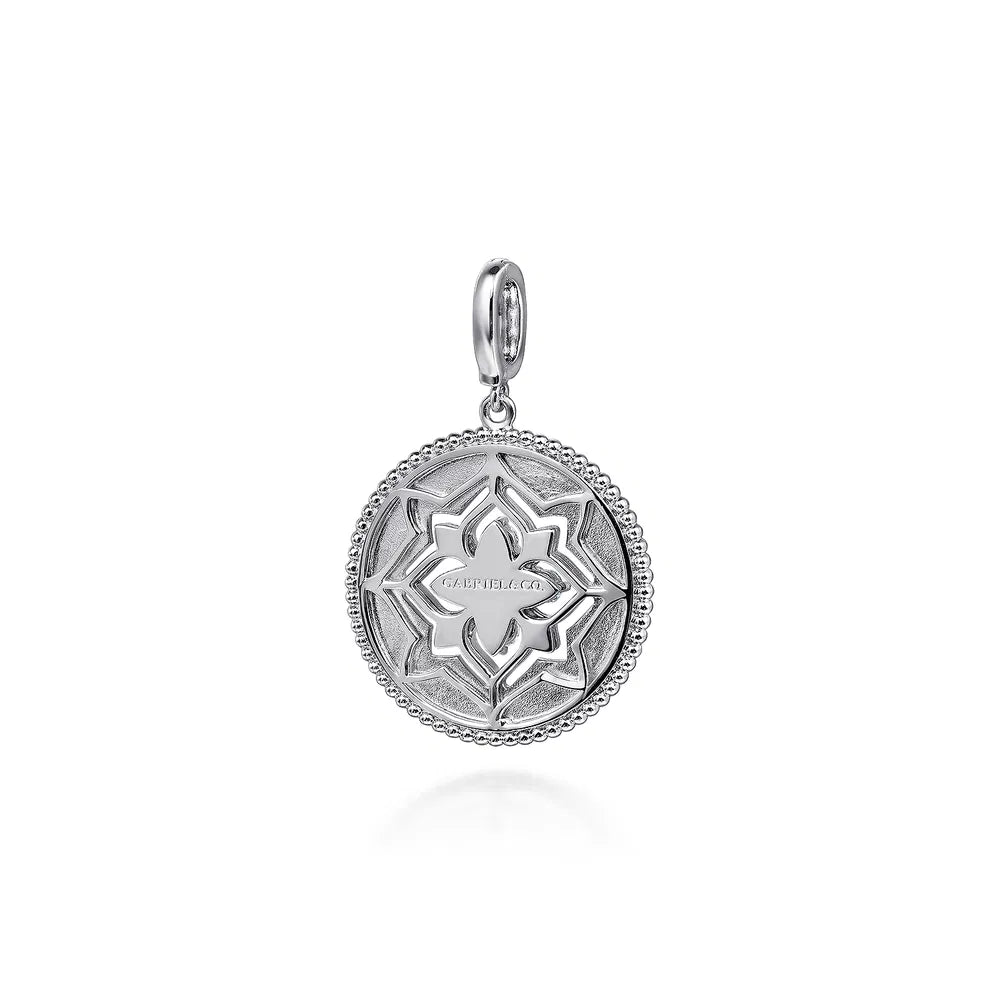 Gabriel & Co., 925 Sterling Silver Blue Topaz and White Sapphire Bujukan Medallion Pendant in size 24mm