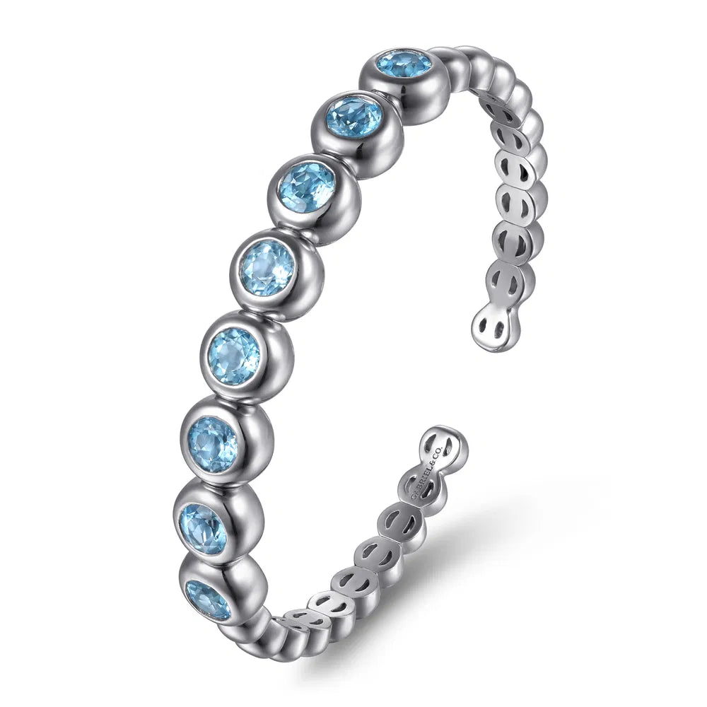 Gabriel & Co., 925 Sterling Silver Bujukan and Blue Topaz Open Bangle