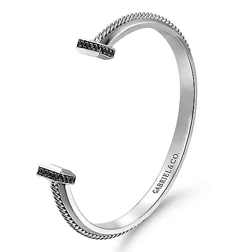 Gabriel & Co., 925 Sterling Silver Open Cuff Bracelet with Black Spinel