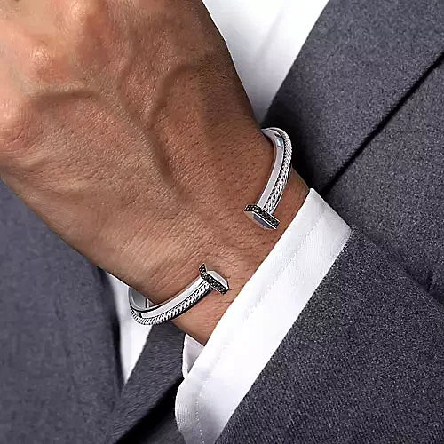 Gabriel & Co., 925 Sterling Silver Open Cuff Bracelet with Black Spinel