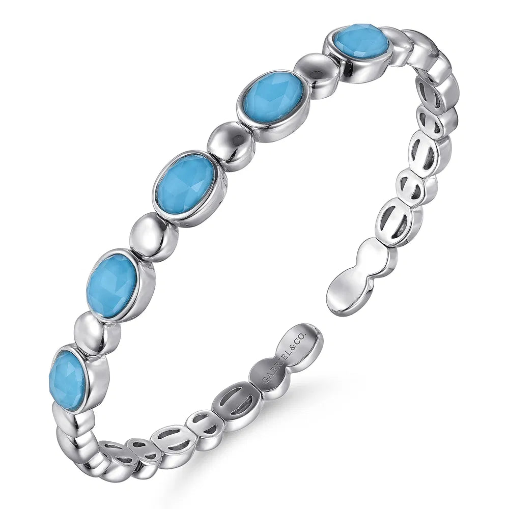Gabriel & Co., 925 Sterling Silver Rock Crystal& Turquoise Bangle
