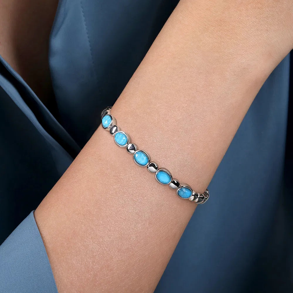 Gabriel & Co., 925 Sterling Silver Rock Crystal& Turquoise Bangle