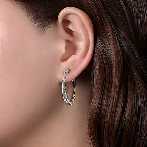 Gabriel & Co.,Sterling Silver White Sapphire Twisted Bujukan 30mm Classic Hoop Earrings
