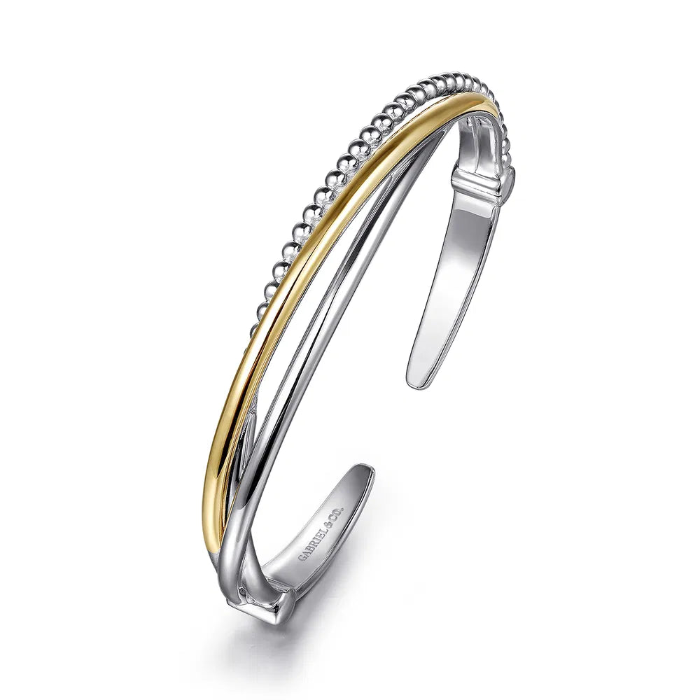 Gabriel & Co., 925 Sterling Silver and 14K Yellow Gold Bujukan Twisted Bangle Bracelet