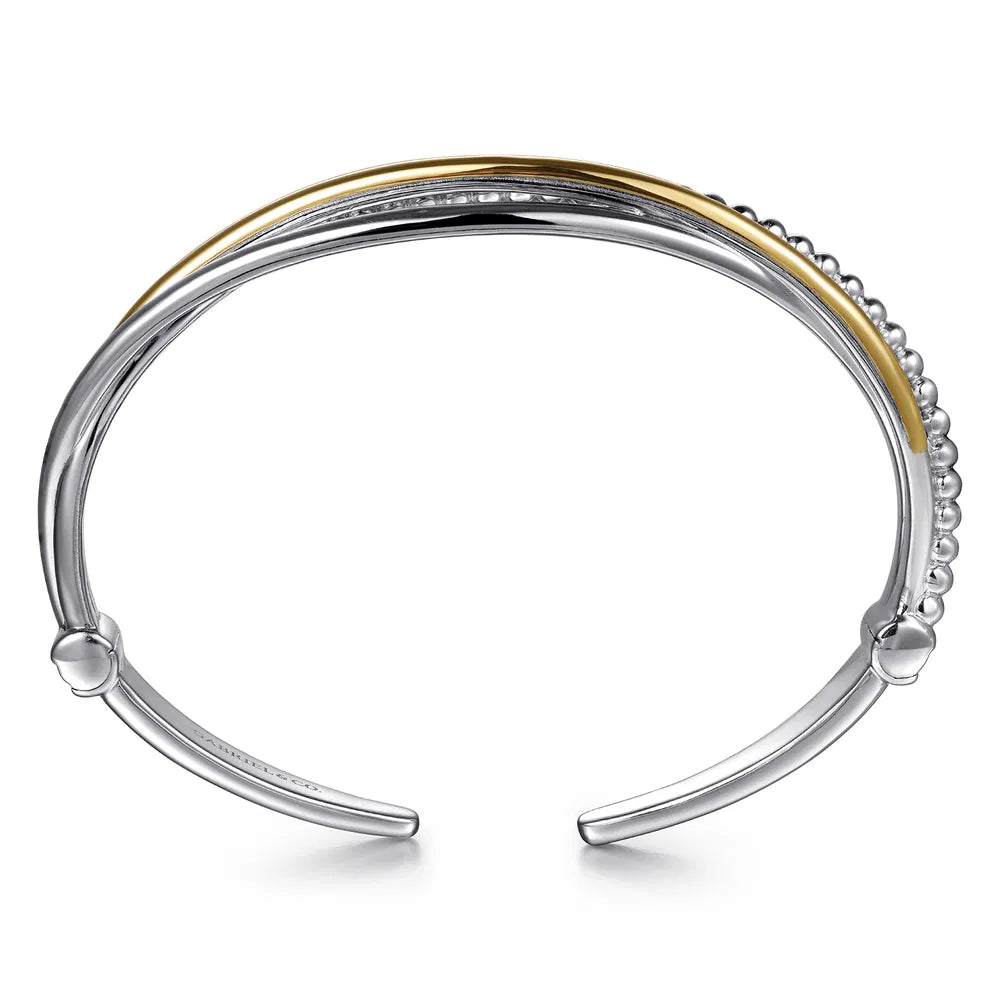 Gabriel & Co., 925 Sterling Silver and 14K Yellow Gold Bujukan Twisted Bangle Bracelet