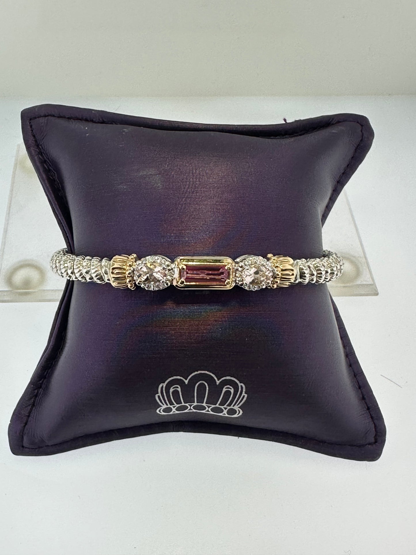 VAHAN 14K Gold and Sterling Silver, Morganite, Pink Topaz and Diamond Stackable Bracelet