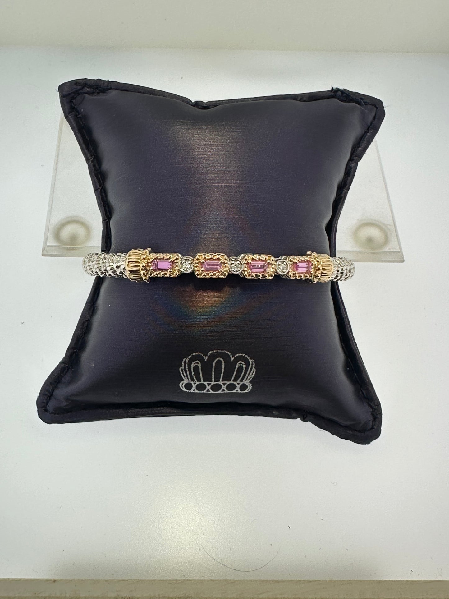VAHAN 14K Gold and Sterling Silver, Pink Sapphire and Diamond Stackable Bracelet