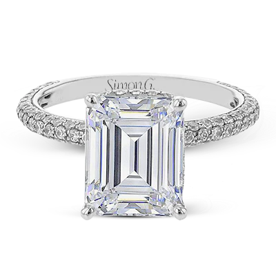 Simon G., Emerald-Cut Hidden Halo Engagement Ring in 18K Gold With Diamonds