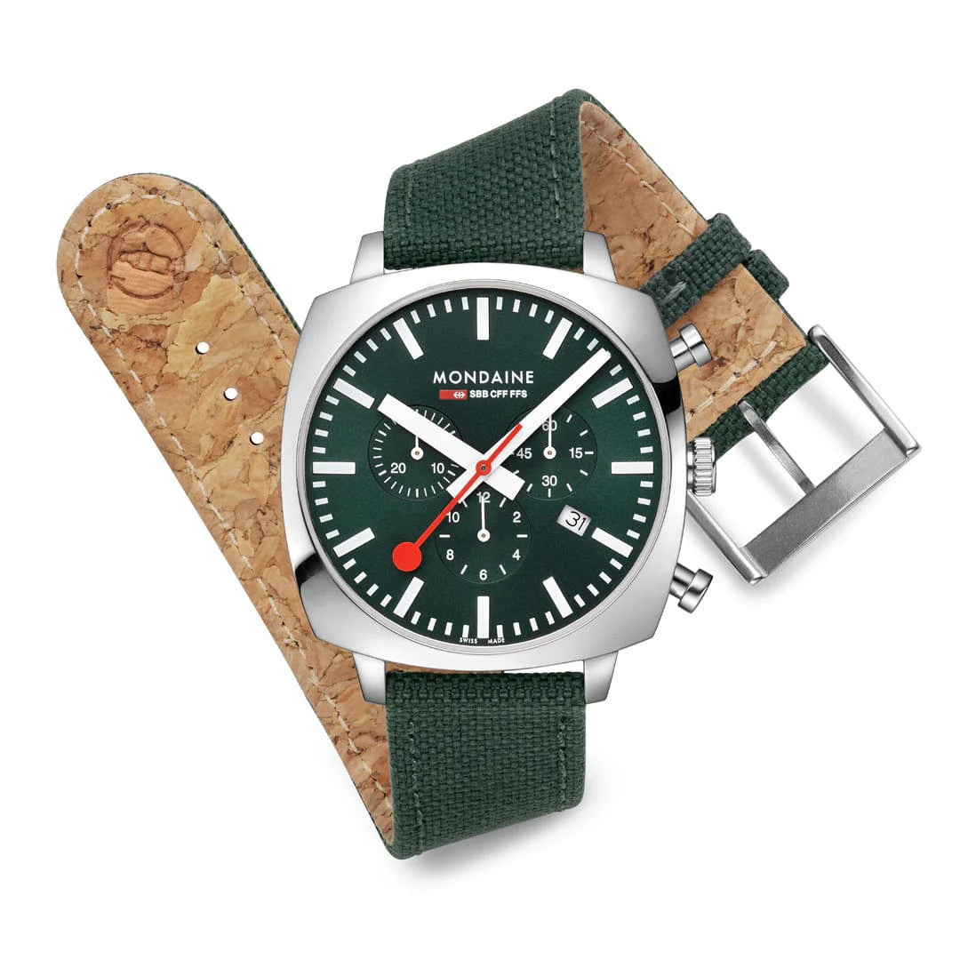 Mondaine Cushion Park Green Watch, 41MM Set