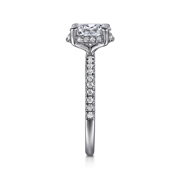 Gabriel & Co., 14K White Gold Oval Cut Semi-Mount Pave Shank Diamond Engagement Ring