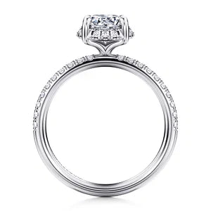 Gabriel & Co., 14K White Gold Round Cut Semi-Mount Pave Shank Diamond Engagement Ring