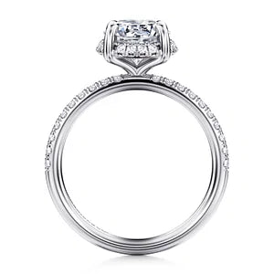 Gabriel & Co., 14K White Gold Round Cut Semi-Mount Pave Shank Diamond Engagement Ring