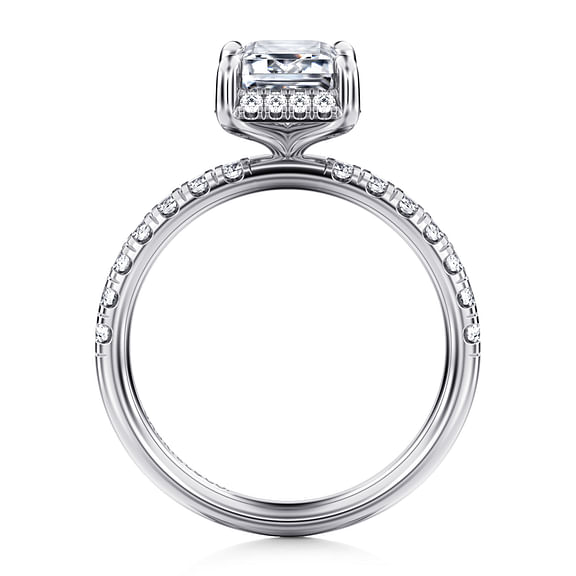 Gabriel & Co., 14K White Gold Emerald Cut Semi-Mount Pave Shank Diamond Engagement Ring