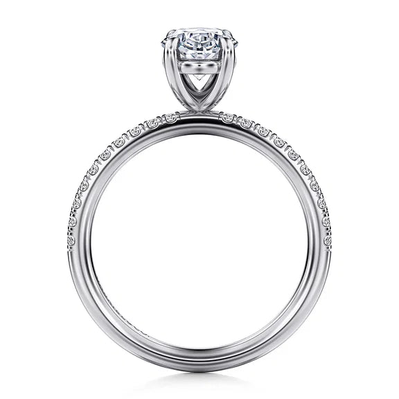 Gabriel & Co., 14K White Gold Oval Cut Semi-Mount Pave Shank Diamond Engagement Ring