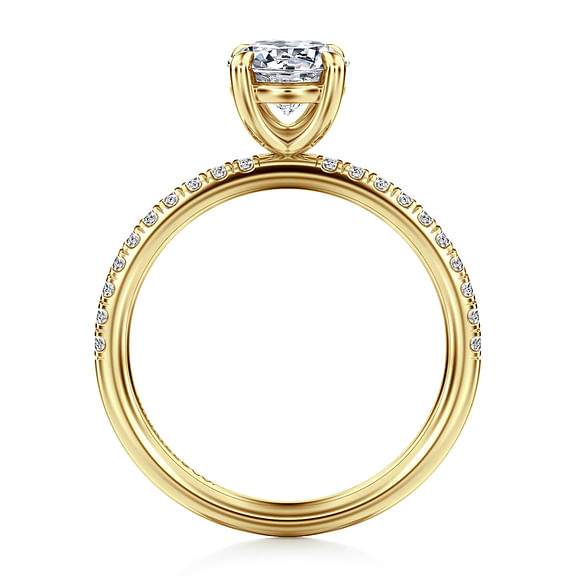 Gabriel & Co., 14K Yellow Gold Round Cut Semi-Mount Pave Shank Diamond Engagement Ring