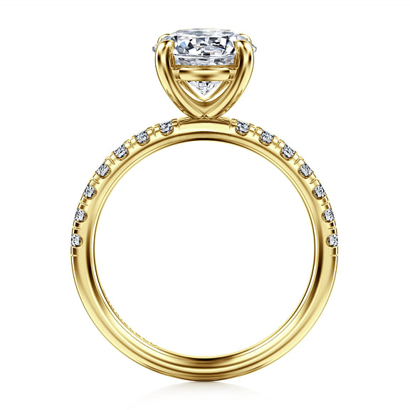 Gabriel & Co., 14K Yellow Gold Round Cut Semi-Mount Pave Shank Diamond Engagement Ring