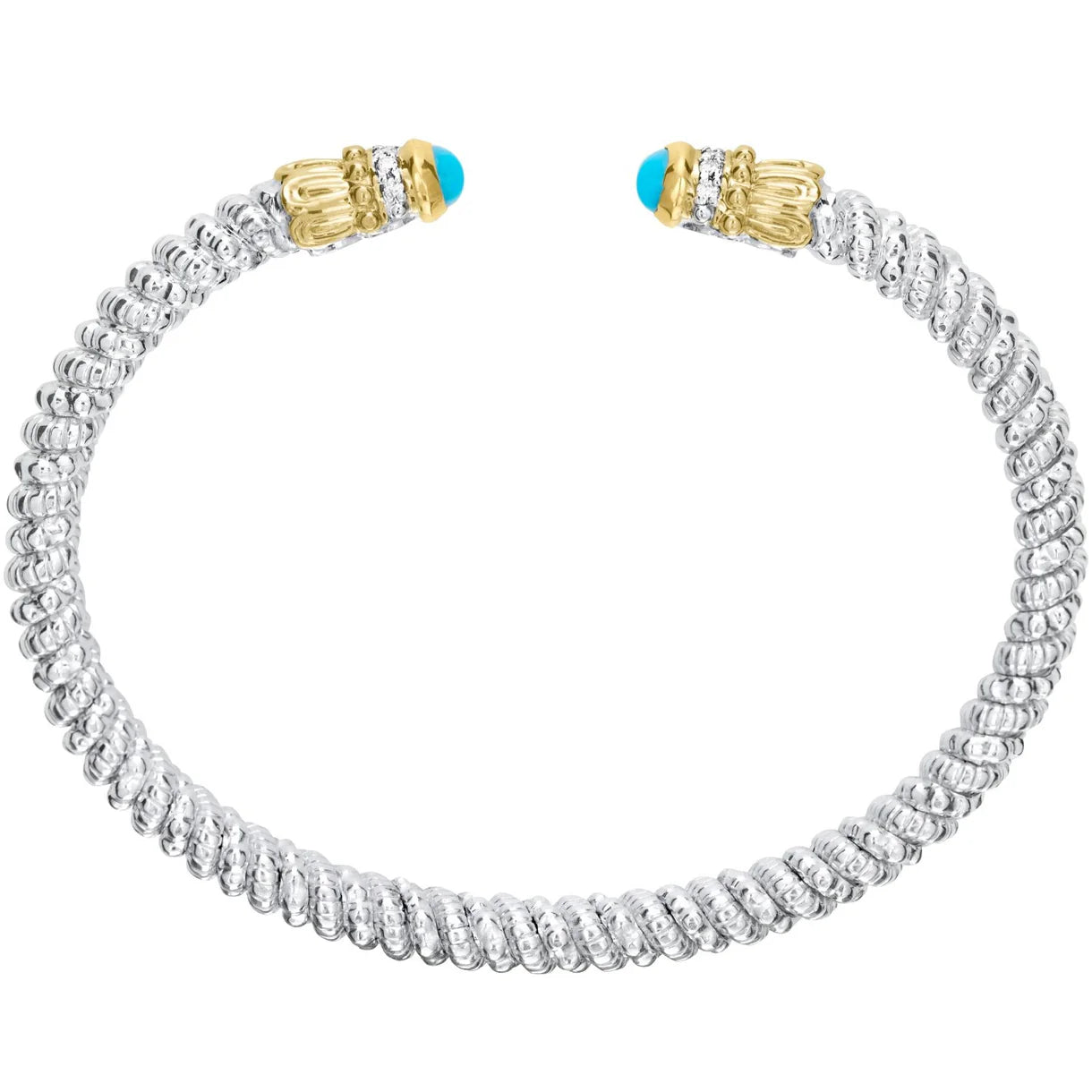 VAHAN 14K Gold and Sterling Silver Turquiose and Diamond Stackable Cuff Bracelet 3MM