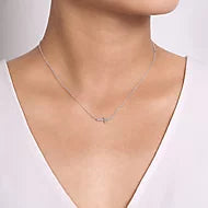 Gabriel & Co., 14K White Gold Sideways Curved Diamond Cross Necklace