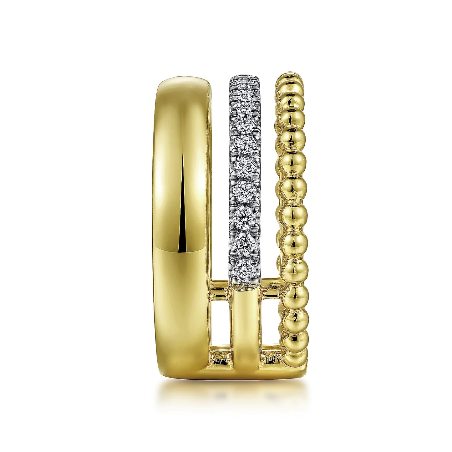 Gabriel & Co., 14K White-Yellow Gold Wide Band Diamond Bujukan Ring